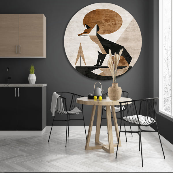 Minimalistische Vos in Geometrische Harmonie aluminium muurcirkel