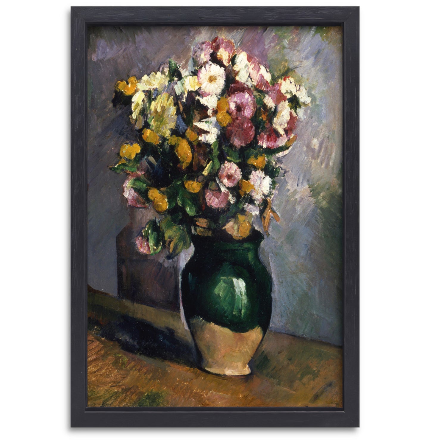 Stilleven met bloemen in een olijfkruik - Paul Cézanne canvas met baklijst
