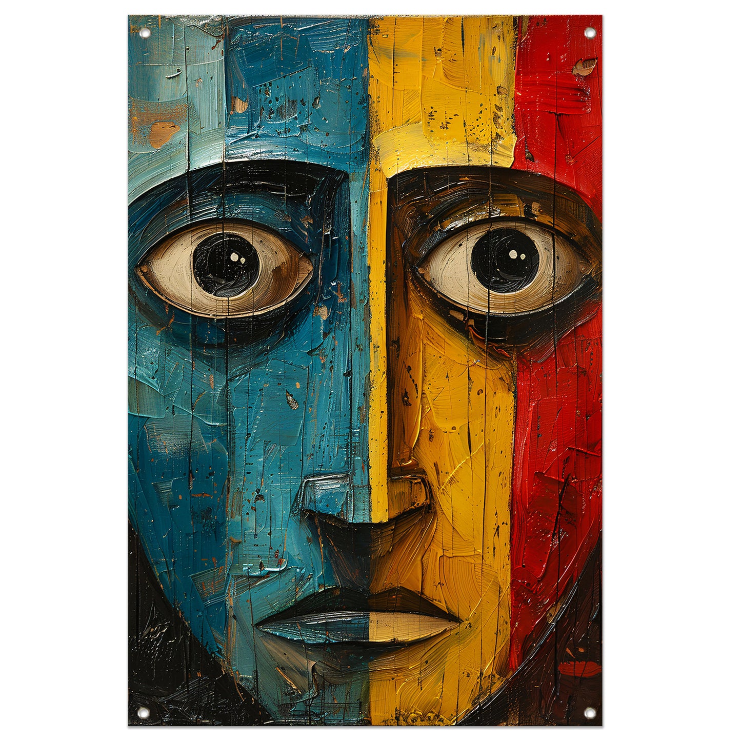 Abstract emotie in blauw, geel en rood tuinposter