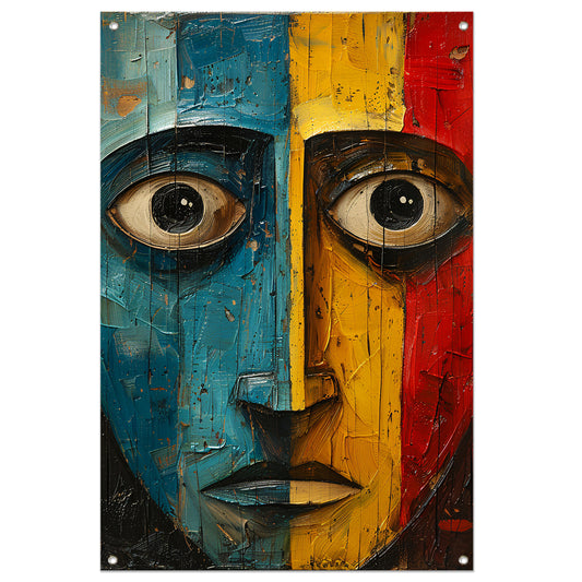 Abstract emotie in blauw, geel en rood tuinposter
