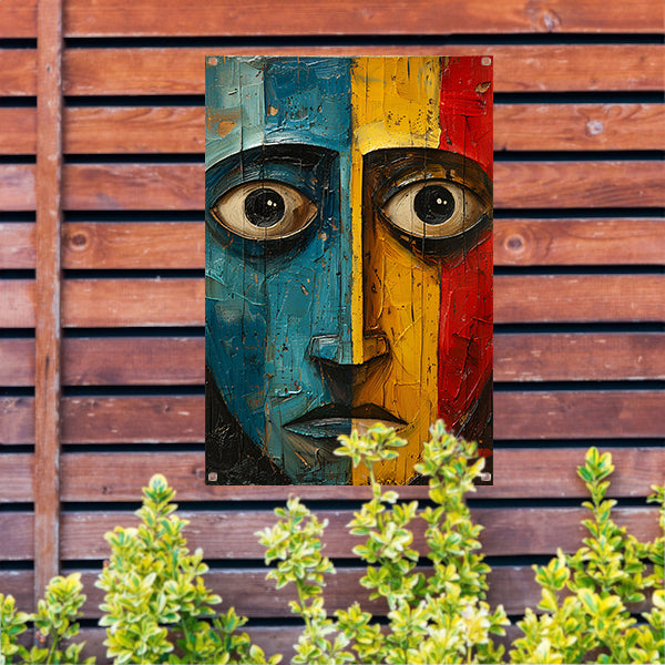 Abstract emotie in blauw, geel en rood tuinposter