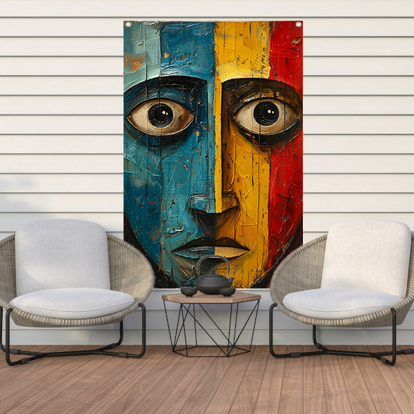 Abstract emotie in blauw, geel en rood tuinposter