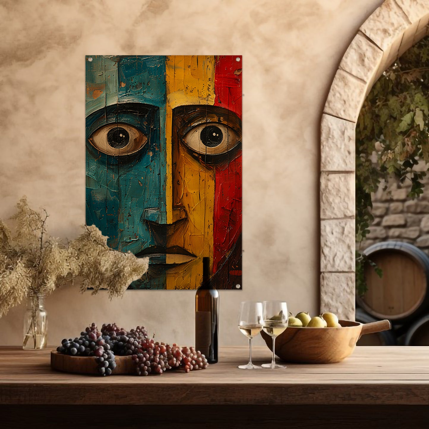 Abstract emotie in blauw, geel en rood tuinposter