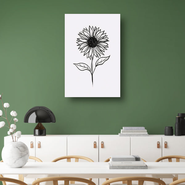 Minimalistische zwart-witte zonnebloem lijnkunst acrylglas