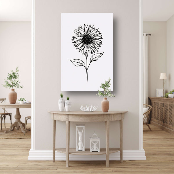 Minimalistische zwart-witte zonnebloem lijnkunst acrylglas