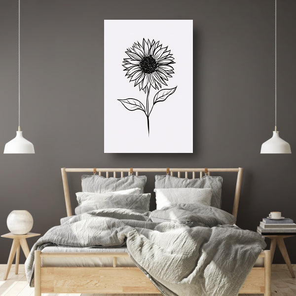 Minimalistische zwart-witte zonnebloem lijnkunst acrylglas