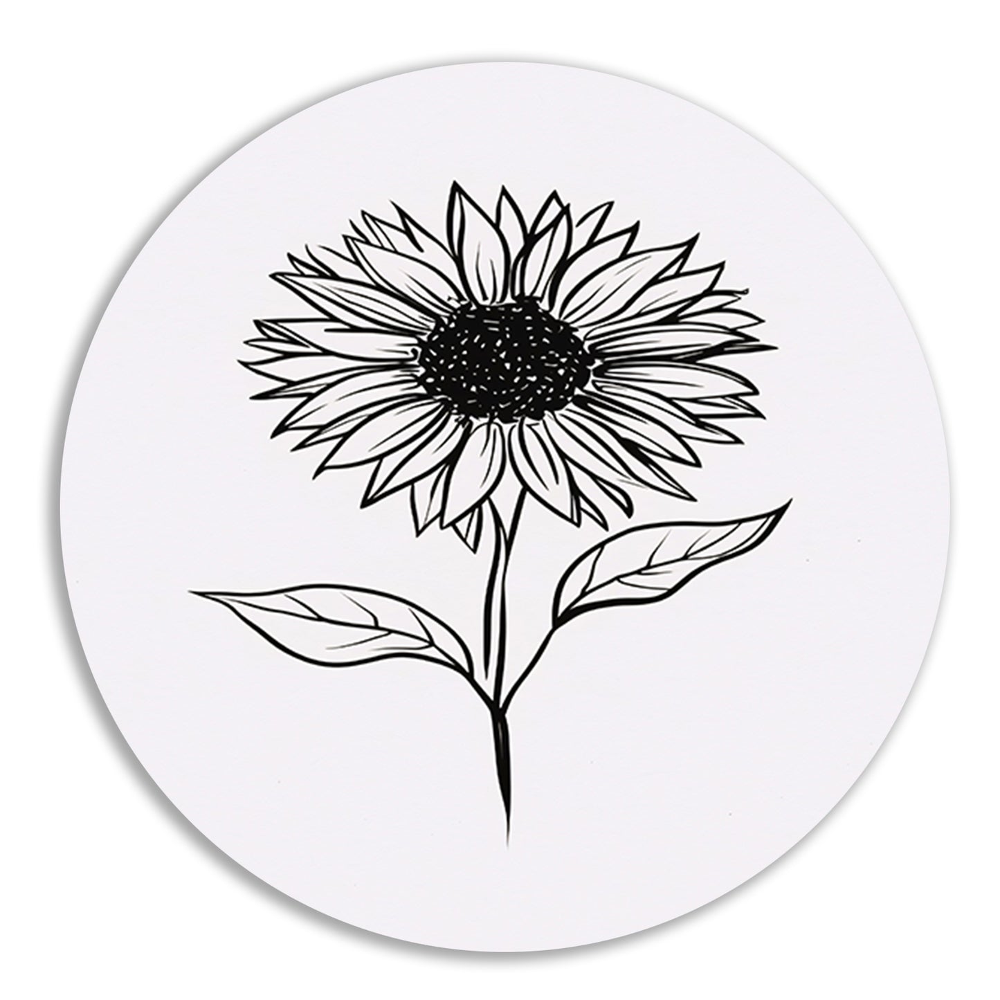 Minimalistische zwart-witte zonnebloem lijnkunst aluminium muurcirkel