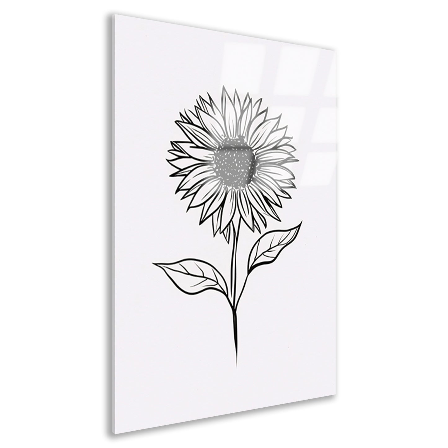 Minimalistische zwart-witte zonnebloem lijnkunst acrylglas