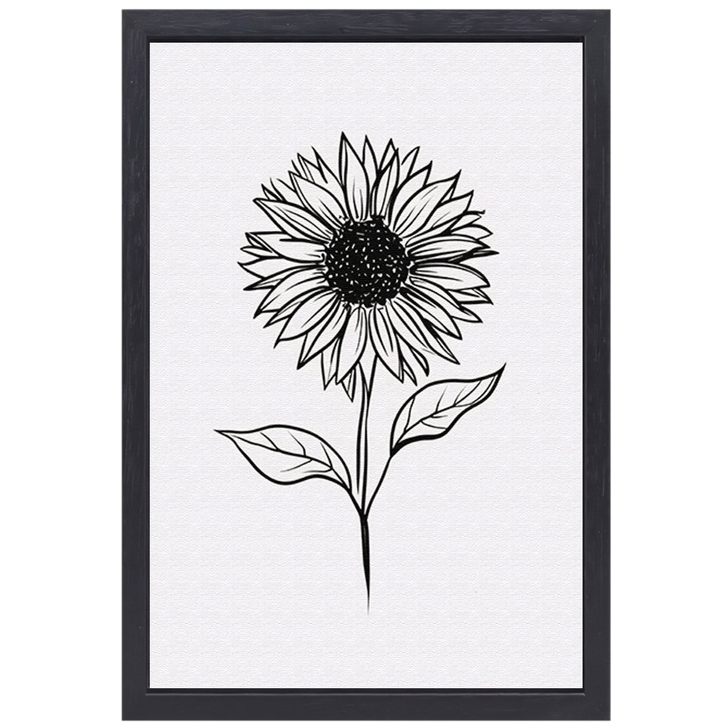 Minimalistische zwart-witte zonnebloem lijnkunst canvas met baklijst