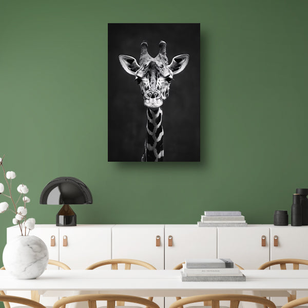 Zwart-wit portret van een giraf canvas