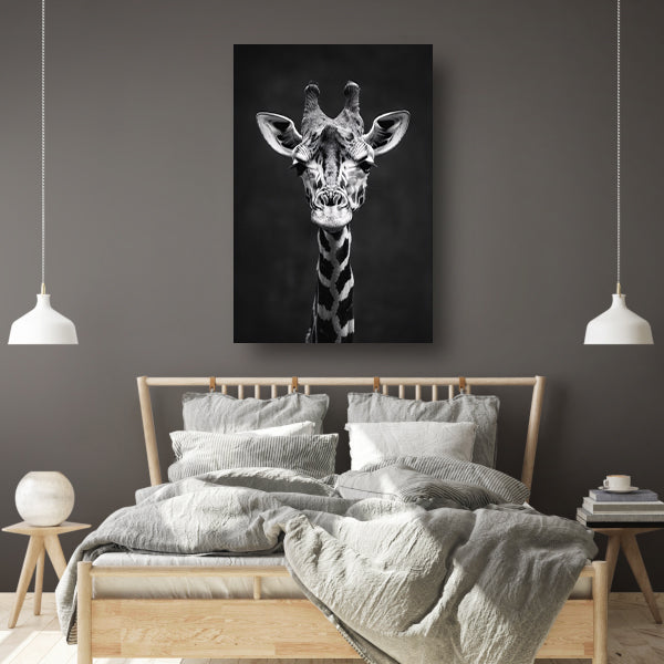 Zwart-wit portret van een giraf canvas