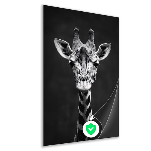 Zwart-wit portret van een giraf poster
