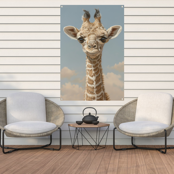 Schattig portret van een jonge giraffe tuinposter