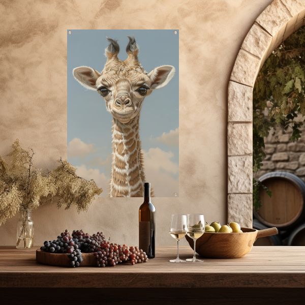 Schattig portret van een jonge giraffe tuinposter