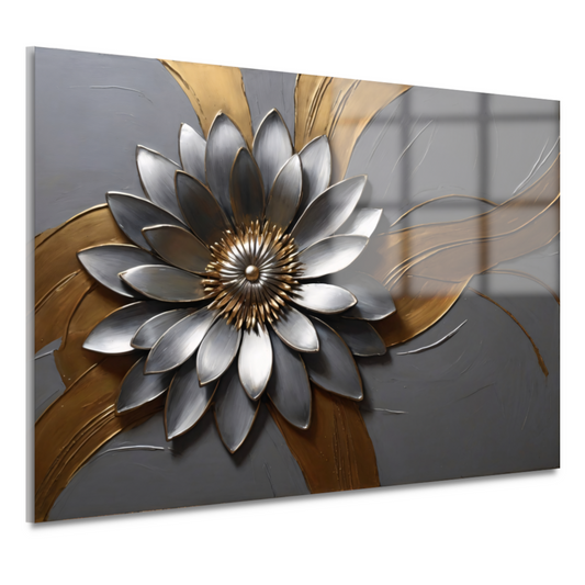 Elegante Gouden en Zilveren Bloem Kunst acrylglas