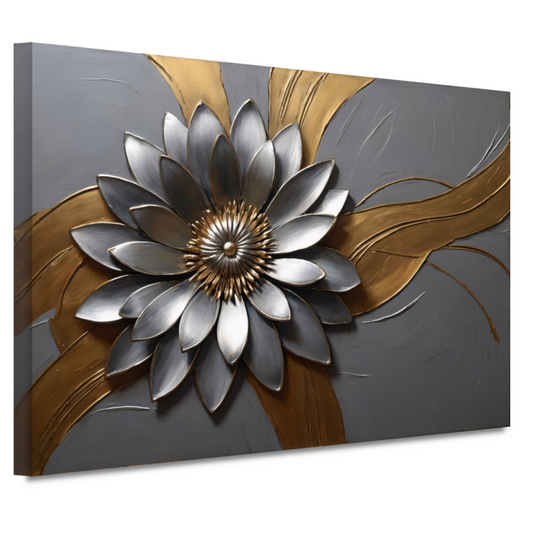 Elegante Gouden en Zilveren Bloem Kunst canvas