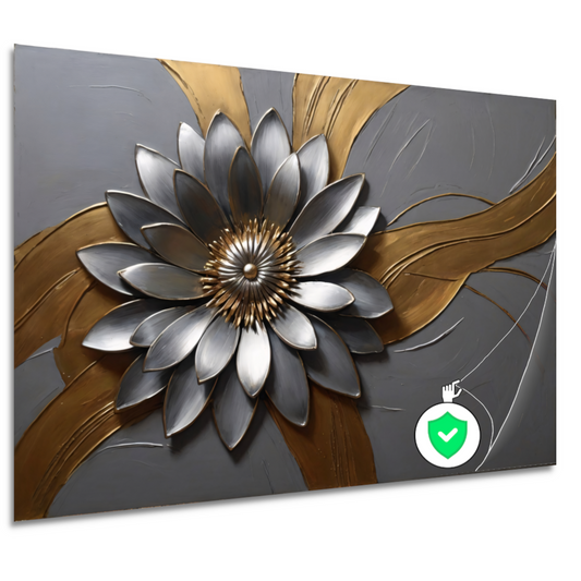 Elegante Gouden en Zilveren Bloem Kunst poster