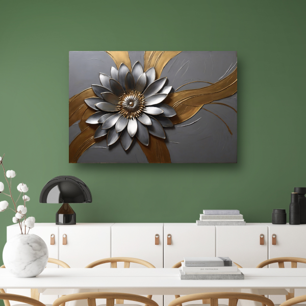 Elegante Gouden en Zilveren Bloem Kunst poster