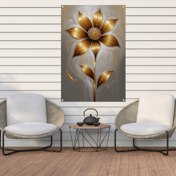 Elegante Gouden Bloesem op Abstracte Achtergrond tuinposter