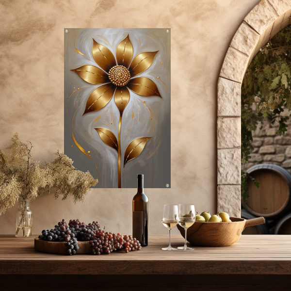 Elegante Gouden Bloesem op Abstracte Achtergrond tuinposter