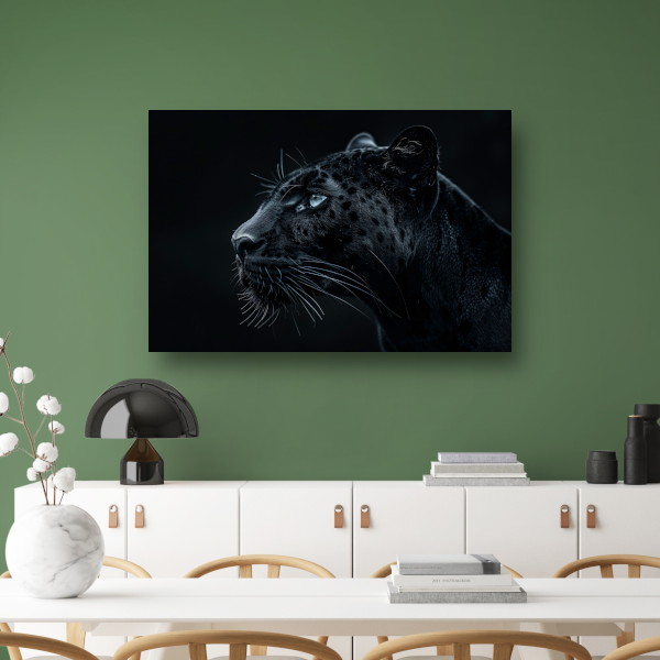 De intense blik van de zwarte panter canvas