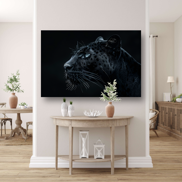 De intense blik van de zwarte panter canvas