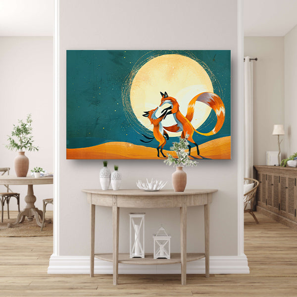 Dansende Vossen Onder de Maan canvas