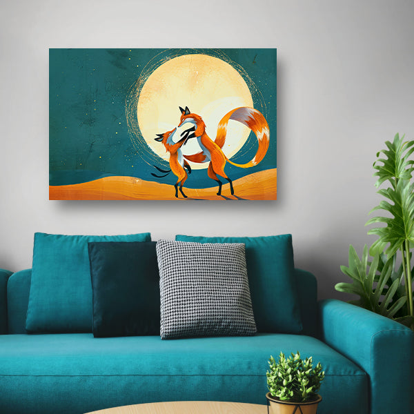 Dansende Vossen Onder de Maan canvas