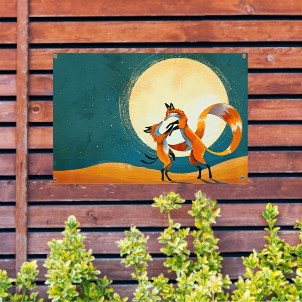 Dansende Vossen Onder de Maan tuinposter
