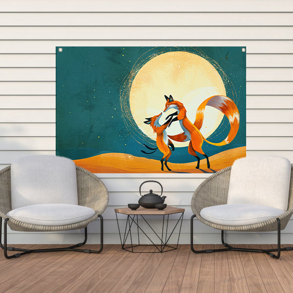 Dansende Vossen Onder de Maan tuinposter