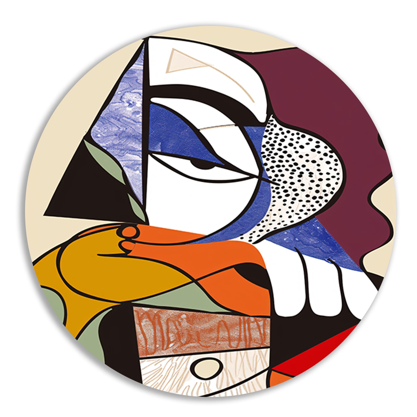 Abstract Kubistisch Portret van Vrouw aluminium muurcirkel