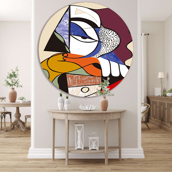 Abstract Kubistisch Portret van Vrouw aluminium muurcirkel