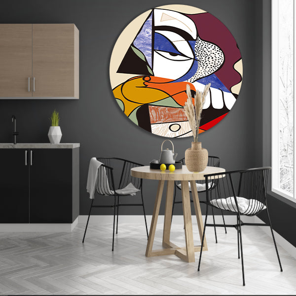 Abstract Kubistisch Portret van Vrouw aluminium muurcirkel