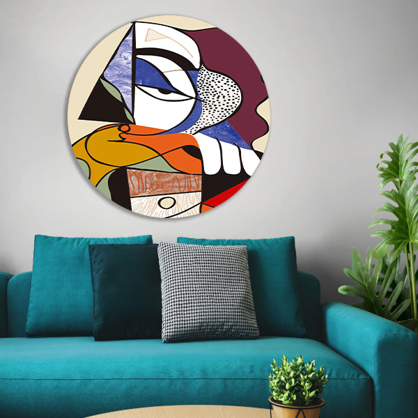 Abstract Kubistisch Portret van Vrouw aluminium muurcirkel