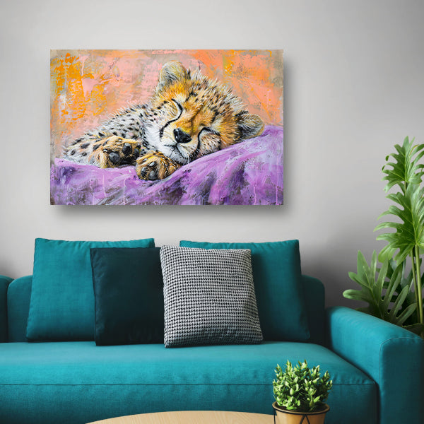 Slapende cheeta in kleurrijke abstracte stijl poster