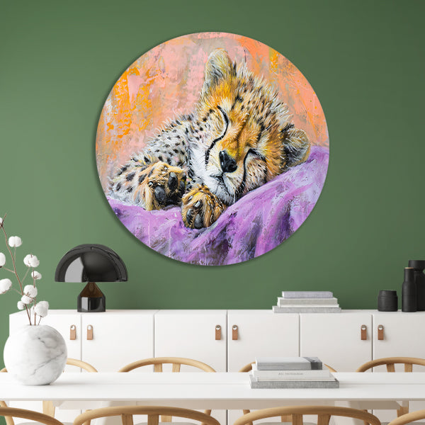 Slapende cheeta in kleurrijke abstracte stijl forex muurcirkel