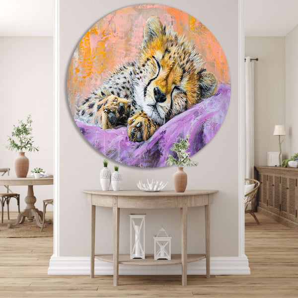 Slapende cheeta in kleurrijke abstracte stijl forex muurcirkel