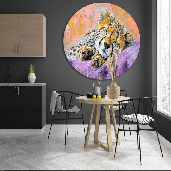 Slapende cheeta in kleurrijke abstracte stijl forex muurcirkel