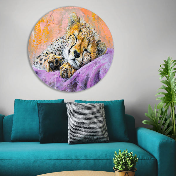 Slapende cheeta in kleurrijke abstracte stijl forex muurcirkel