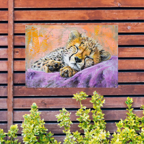 Slapende cheeta in kleurrijke abstracte stijl tuinposter