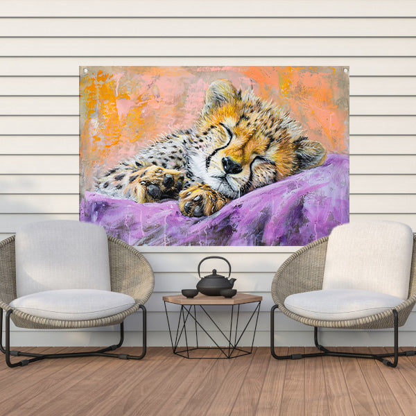 Slapende cheeta in kleurrijke abstracte stijl tuinposter
