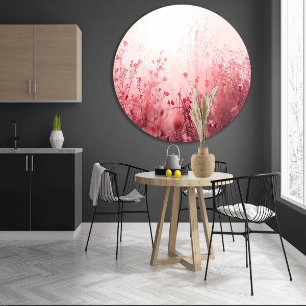Minimalistisch bloemenveld in zachte tinten aluminium muurcirkel