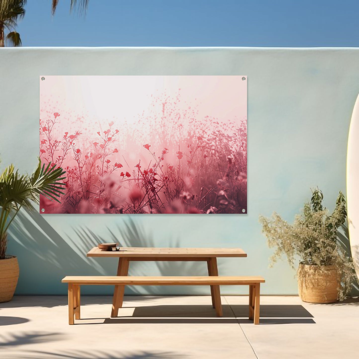 Minimalistisch bloemenveld in zachte tinten tuinposter