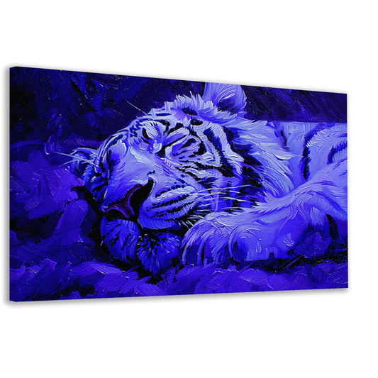 Blauwe abstracte tijger in rust canvas
