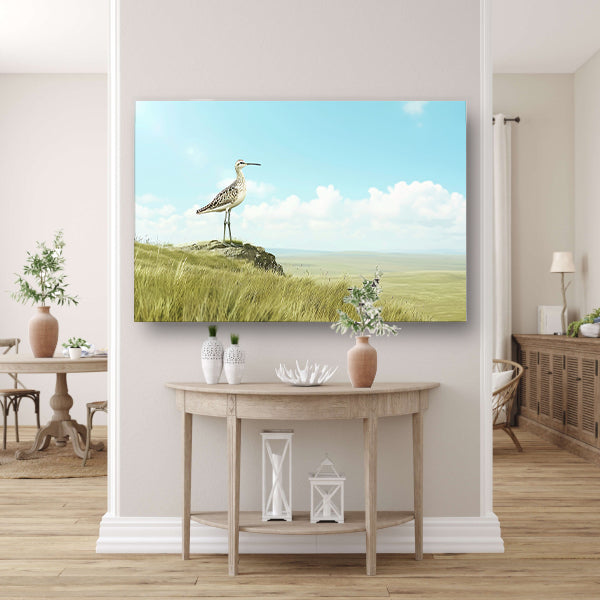 Elegante vogel op een grasheuvel schilderij canvas