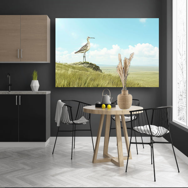 Elegante vogel op een grasheuvel schilderij canvas