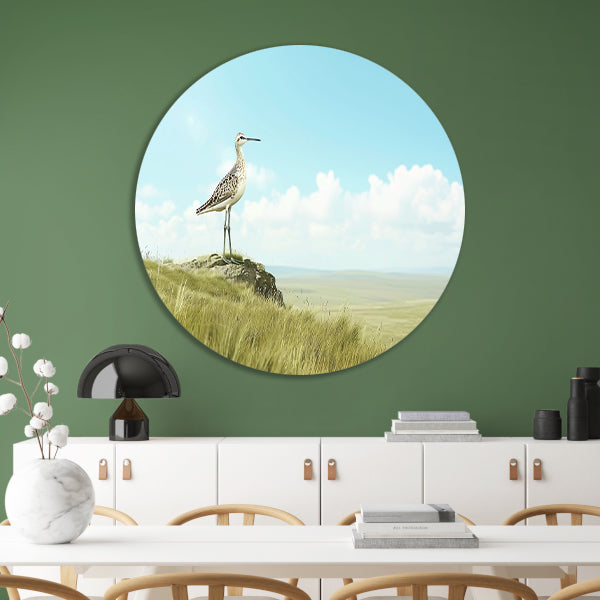 Elegante vogel op een grasheuvel schilderij forex muurcirkel
