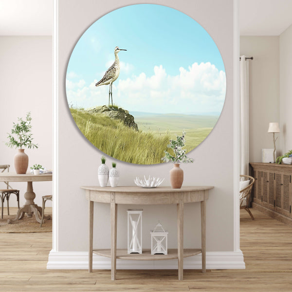 Elegante vogel op een grasheuvel schilderij forex muurcirkel