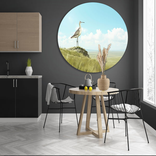Elegante vogel op een grasheuvel schilderij forex muurcirkel