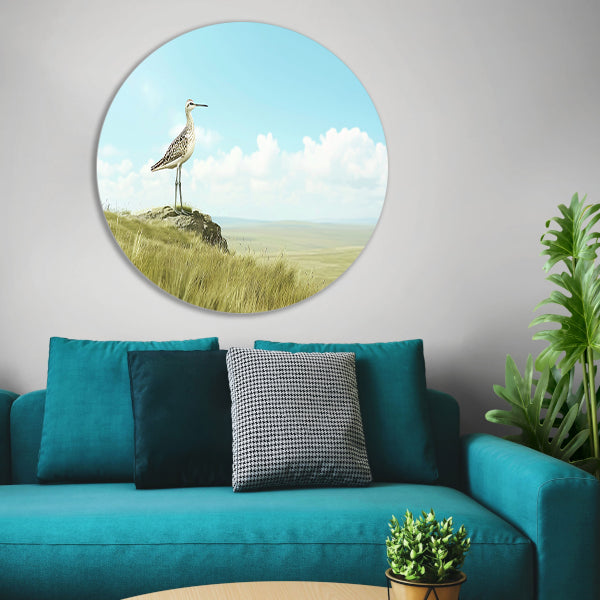 Elegante vogel op een grasheuvel schilderij forex muurcirkel